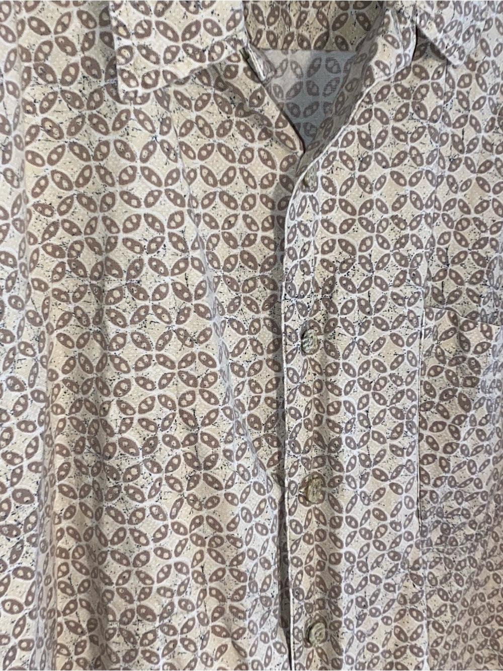 Eddie Bauer Vintage Shirt Mens XXL Linen Blend All Over Print Hawaiian Camp